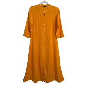 Melange New Women's XS Lagenlook Flax Blend Faux Button Shirt Tunic Dress Orange